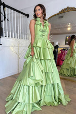 Load image into Gallery viewer, Halter Ruffle Backless Prom Dress