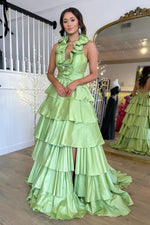 Load image into Gallery viewer, Halter Ruffle Backless Prom Dress