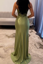 Load image into Gallery viewer, Appliques Ruched Slit Corset Bodice Prom Dress