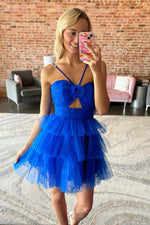 Load image into Gallery viewer, A-Line Tulle Halter Homecoming Dress with Keyhole
