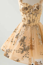 Load image into Gallery viewer, Floral Sequin Corset A-Line Hoco Dress