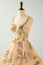 Load image into Gallery viewer, Floral Sequin Corset A-Line Hoco Dress
