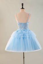 Load image into Gallery viewer, Cute Light Blue Sheer Bodice Appliques Homecoming Dress