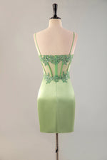 Load image into Gallery viewer, Fitted Green Sheer Corset Bodice Beaded Homecoming Dress