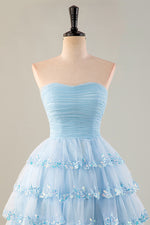 Load image into Gallery viewer, Strapless Tulle Ruffle Homecoming Dress