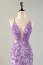 Load image into Gallery viewer, Sheath Lilac Embroidery Homecoming Dress