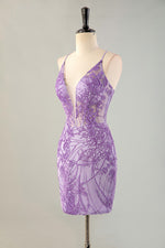 Load image into Gallery viewer, Sheath Lilac Embroidery Homecoming Dress