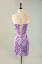 Load image into Gallery viewer, Sheath Lilac Embroidery Homecoming Dress