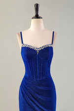 Load image into Gallery viewer, Royal Blue Beaded Corset Homecoming Dress