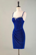 Load image into Gallery viewer, Royal Blue Beaded Corset Homecoming Dress