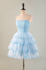Load image into Gallery viewer, Strapless Tulle Ruffle Homecoming Dress