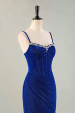 Load image into Gallery viewer, Royal Blue Beaded Corset Homecoming Dress