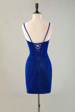 Load image into Gallery viewer, Royal Blue Beaded Corset Homecoming Dress