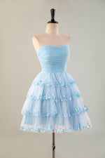 Load image into Gallery viewer, Strapless Tulle Ruffle Homecoming Dress