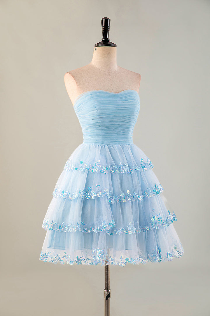 Strapless Tulle Ruffle Homecoming Dress