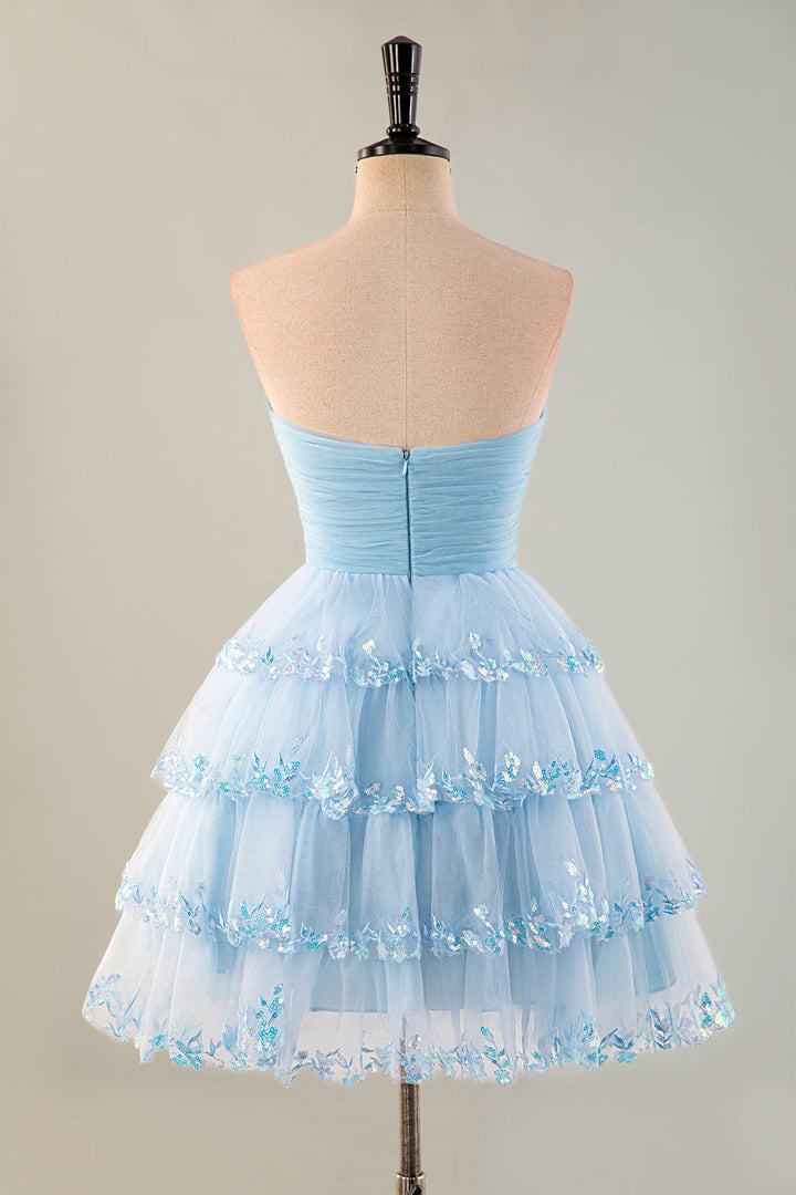 Strapless Tulle Ruffle Homecoming Dress