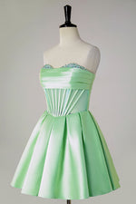 Load image into Gallery viewer, A-Line Strapless Sheer Corset Homecoming Dress with Beads