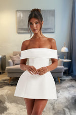 Load image into Gallery viewer, Off the Shoulder White Mini Dress