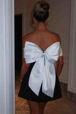 Load image into Gallery viewer, Short Off Shoulder Homecoming Dress with Bow Back