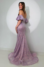 Load image into Gallery viewer, Sequin Puff Sleeves Prom Dress