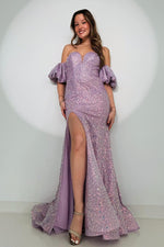 Load image into Gallery viewer, Sequin Puff Sleeves Prom Dress