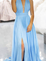 Load image into Gallery viewer, Light Blue Backless Prom Dress