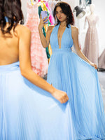 Load image into Gallery viewer, Light Blue Backless Prom Dress