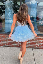 Load image into Gallery viewer, Cute A-Line Tiered Homecoming Dress with Appliques