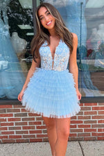 Load image into Gallery viewer, Cute A-Line Tiered Homecoming Dress with Appliques