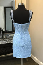 Load image into Gallery viewer, Blue Straps Homecoming Dress with Beads