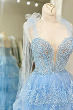 Load image into Gallery viewer, Light Blue Embroidery Ruffle Prom Dress