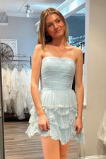 Load image into Gallery viewer, Strapless Tulle Ruffle Homecoming Dress