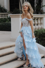 Load image into Gallery viewer, Off the Shoulder Ruffle Tiered Prom Dress
