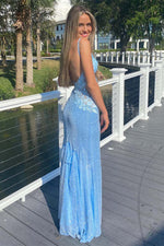 Load image into Gallery viewer, 3D Flowers Slit Sequin Prom Dress

