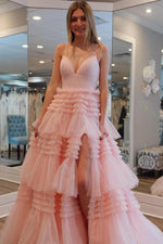 Load image into Gallery viewer, Ruffle Tiered Slit Prom Dress