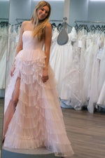 Load image into Gallery viewer, Light Blue Ruffle Strapless Prom Dress