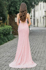 Load image into Gallery viewer, Pink Sequin High Slit Prom Dress