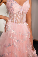 Load image into Gallery viewer, Sheer Corset Bodice Ruffle Prom Dress