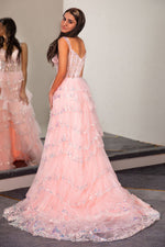 Load image into Gallery viewer, Sheer Corset Bodice Ruffle Prom Dress