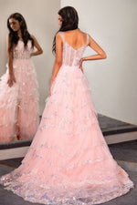 Load image into Gallery viewer, Sheer Corset Bodice Ruffle Prom Dress