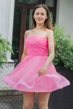 Load image into Gallery viewer, A-Line Light Pink Strapless Homecoming Dress