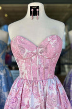 Load image into Gallery viewer, Strapless Floral Prom Dress with Ruffle Hem