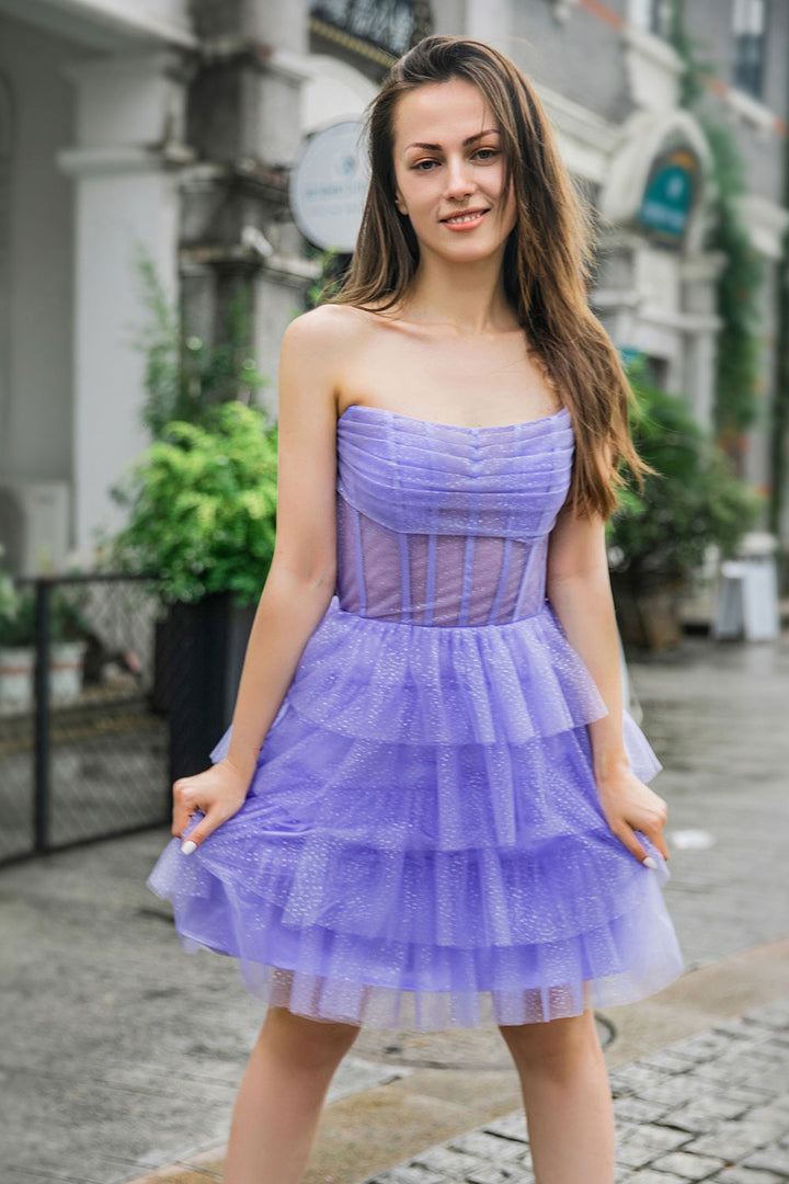 Strapless Tiered Glitter Homecoming Dress