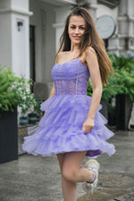 Load image into Gallery viewer, Strapless Tiered Glitter Homecoming Dress
