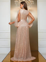 Load image into Gallery viewer, Shawl Sequin Slit Formal Dress