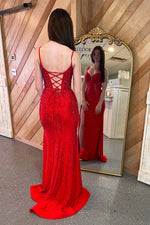 Load image into Gallery viewer, Fitted Beaded Corset Bodice Prom Dress with Slit
