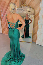 Load image into Gallery viewer, Fitted Beaded Corset Bodice Prom Dress with Slit