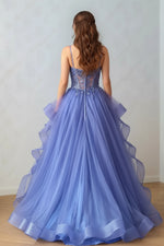 Load image into Gallery viewer, Blue Ruffle Tulle Ball Gown Prom Dress
