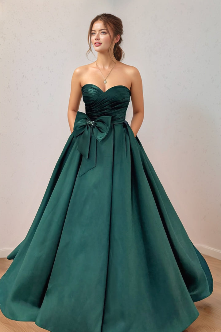 Dark Green Sweetheart Prom Dress with Bow