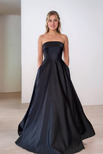 Load image into Gallery viewer, Black Satin Prom Dress with Pockets